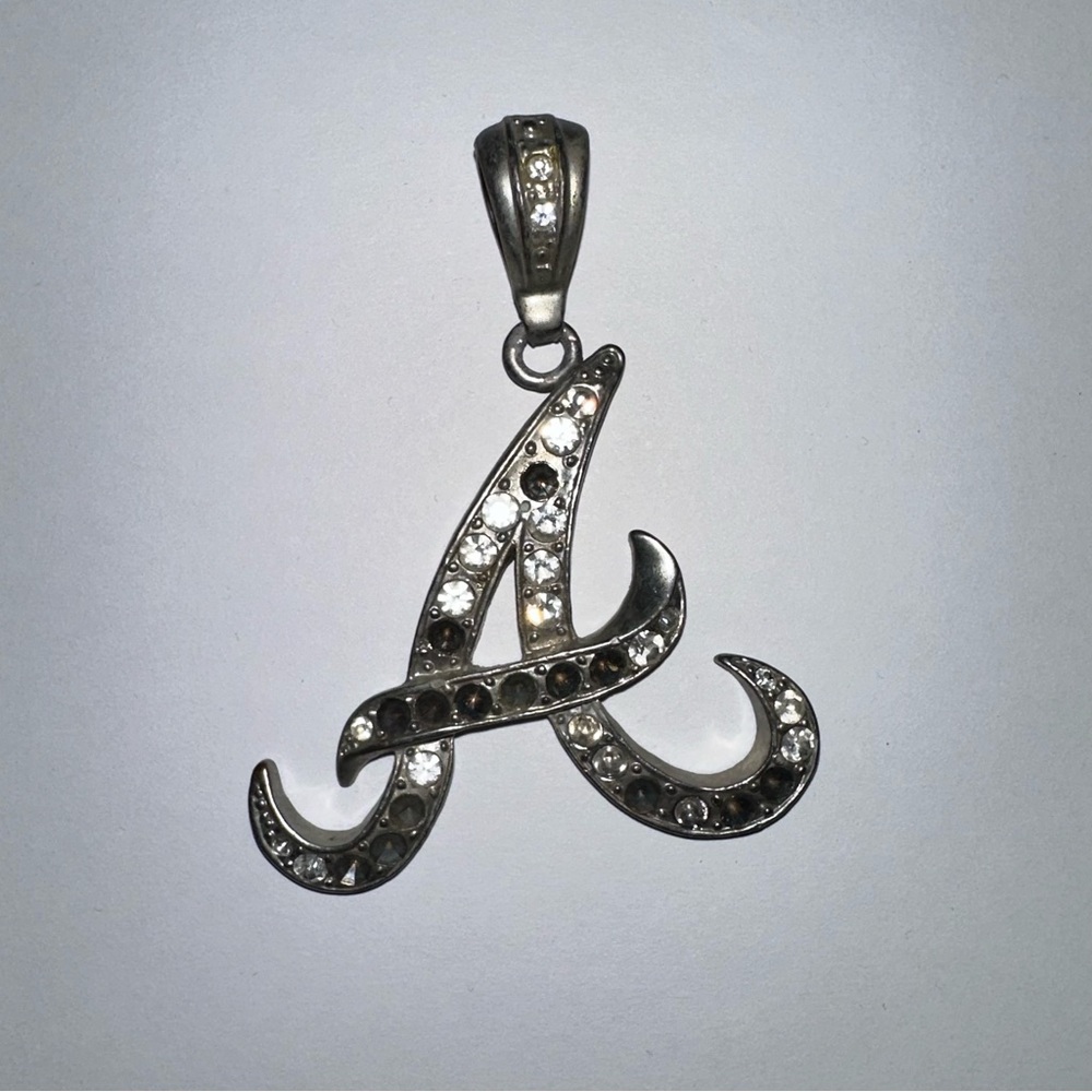 Necklace Pendant Letter A silver colored metal with crystals not silver